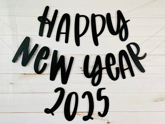 Black Happy New Year letter banner
