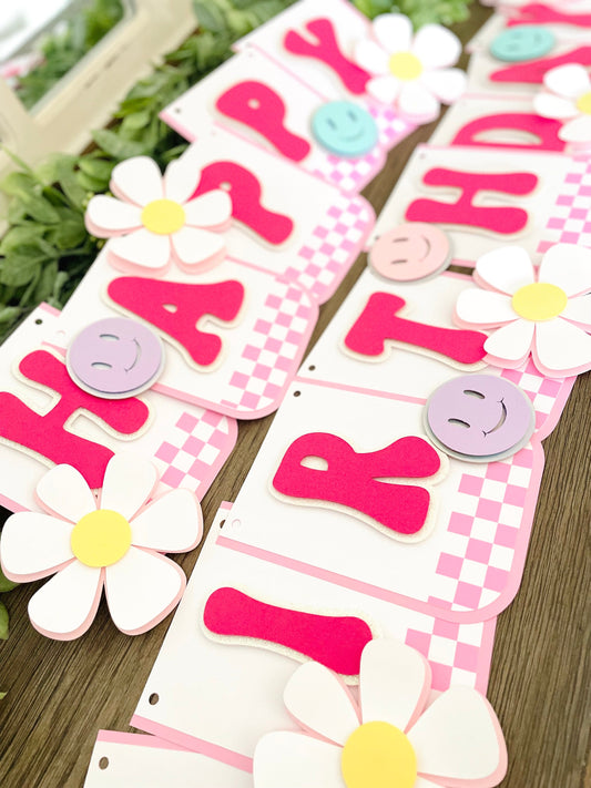 Pink Checkered Smiley Face Banner