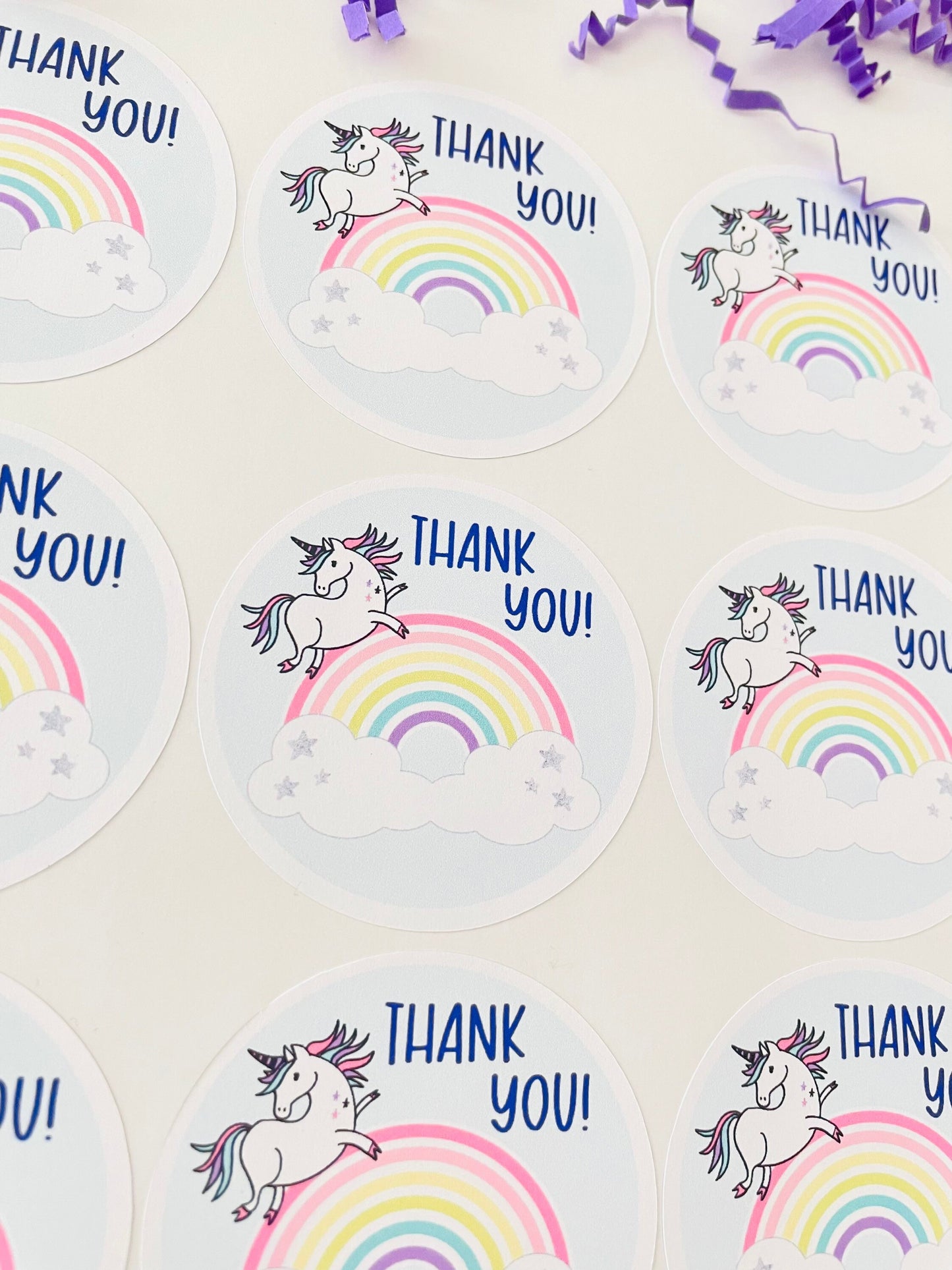 Rainbow Unicorn Thank You Stickers